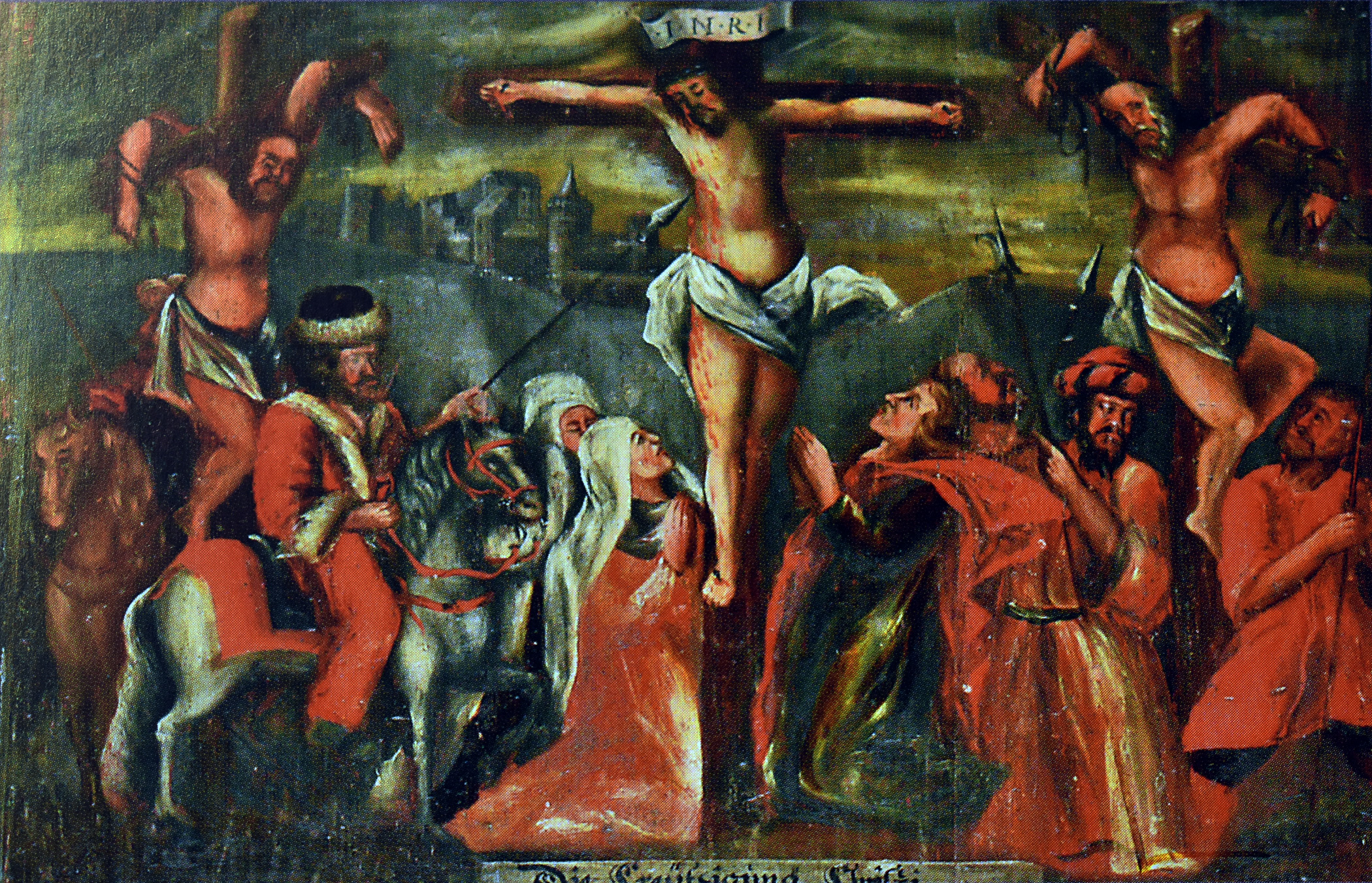 Kreuzigung Jesu, eines von 26 Emporenbildern von Hans Wolfgang Buchenau,